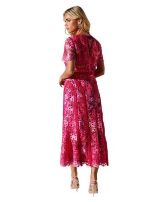 Women's Printed Lace Midi Pencil Dress