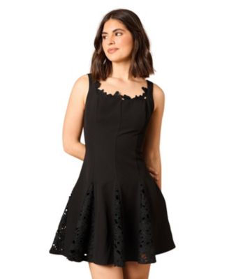 Women's Lace Godet Square Neck Mini Dress