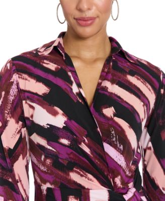 Women's Side Tie Wrap Long-Sleeve Midi Dress