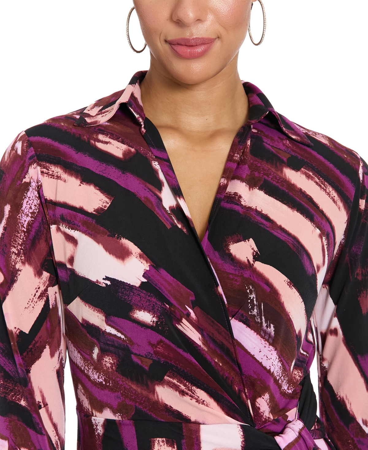 London Times Women's Side Tie Wrap Long-Sleeve Midi Dress