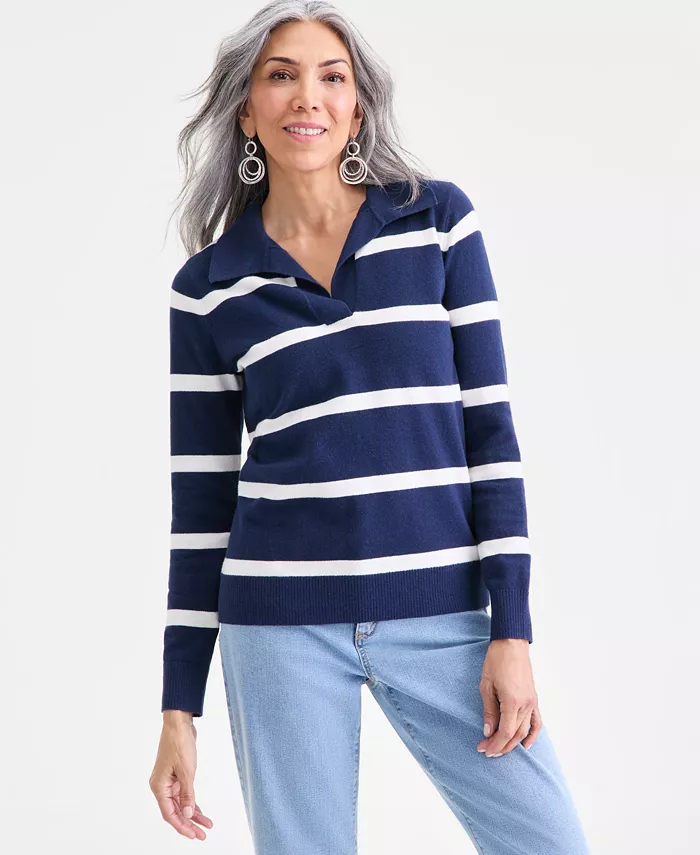 Women's Striped Johnny-Collar Sweater