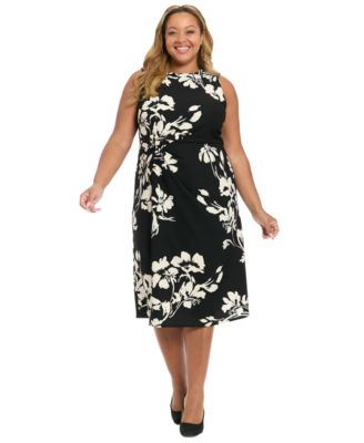 Plus Size Floral Print Sleeveless Midi Dress