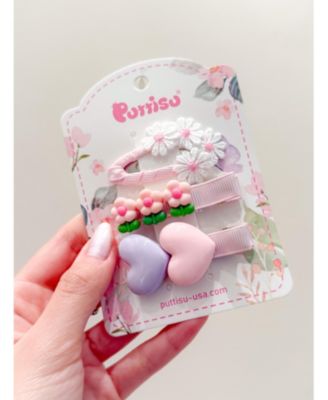Girls Kids Hair Accessories-3pc Hair Clip Set - Heart & Daisy Charm
