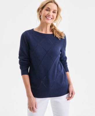 Women's Pointelle Boat-Neck Sweater, Macy's Exclusive