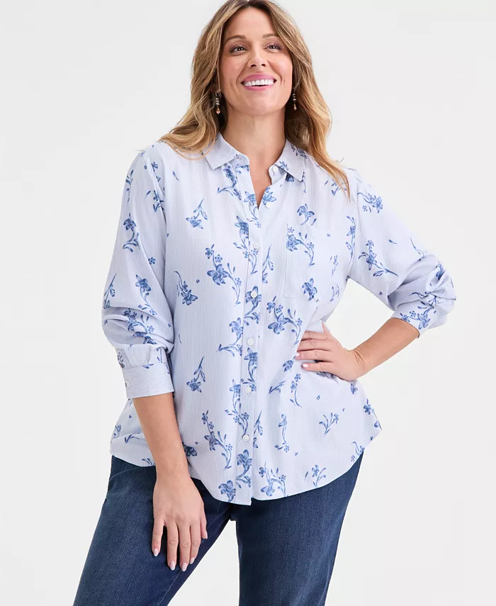 Plus Size Perfect Floral Striped Shirt