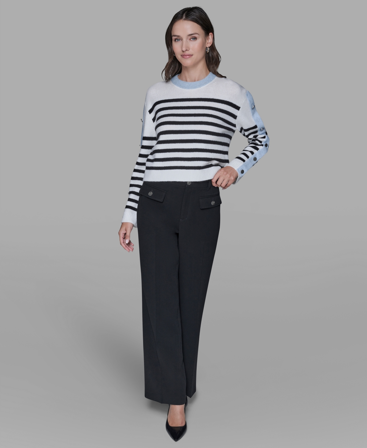 Karl Lagerfeld Women's Striped Crewneck Sweater In Multi
