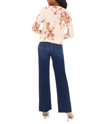 Women's Crewneck Floral Long-Sleeve Sweater