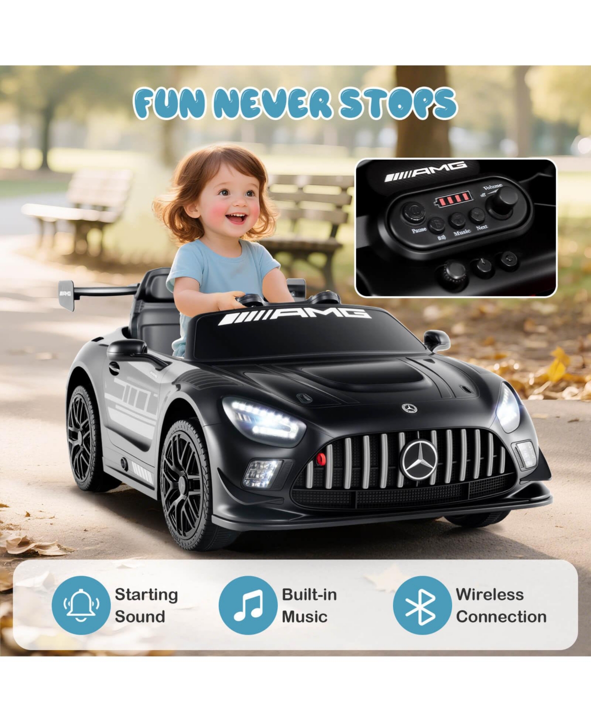 Costway Ride on Car Licensed Mercedes-amg GT3 Kids Car with Remote Control 3 Speeds
