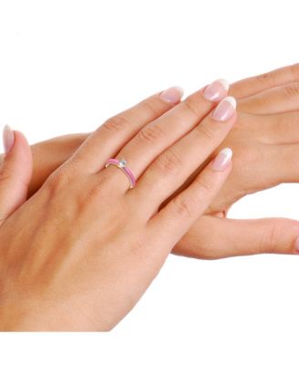 Kids/Teens 14k Gold Plated with Cubic Zirconia Heart Solitaire Colored Enamel Ring