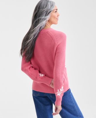Petite Embroidered Rib Crewneck Sweater, Macy's Exclusive
