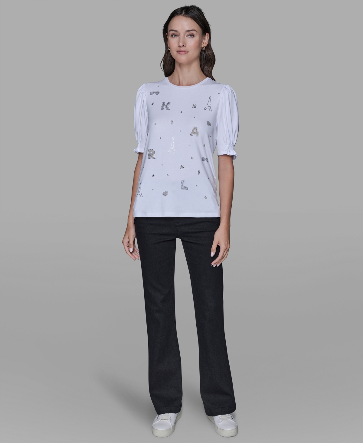 Karl Lagerfeld Women's Puff Sleeves T-shirt In White