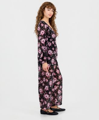 Petite Floral V-Neck Long-Sleeve Jumpsuit, Macy's Exclusive 