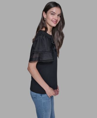 Women's Ruffled Crewneck Floral Top