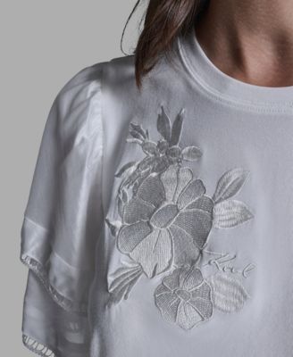 Women's Ruffled Crewneck Floral Top