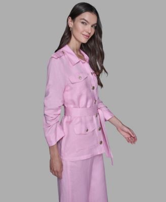 Women's Collared Linen-Blend Belted Jacket