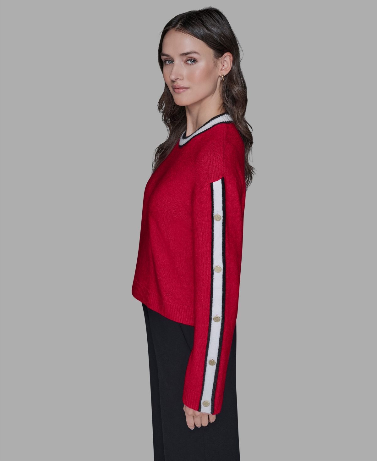 Karl Lagerfeld Women's Contrast Trim Pull-on Sweater In Red