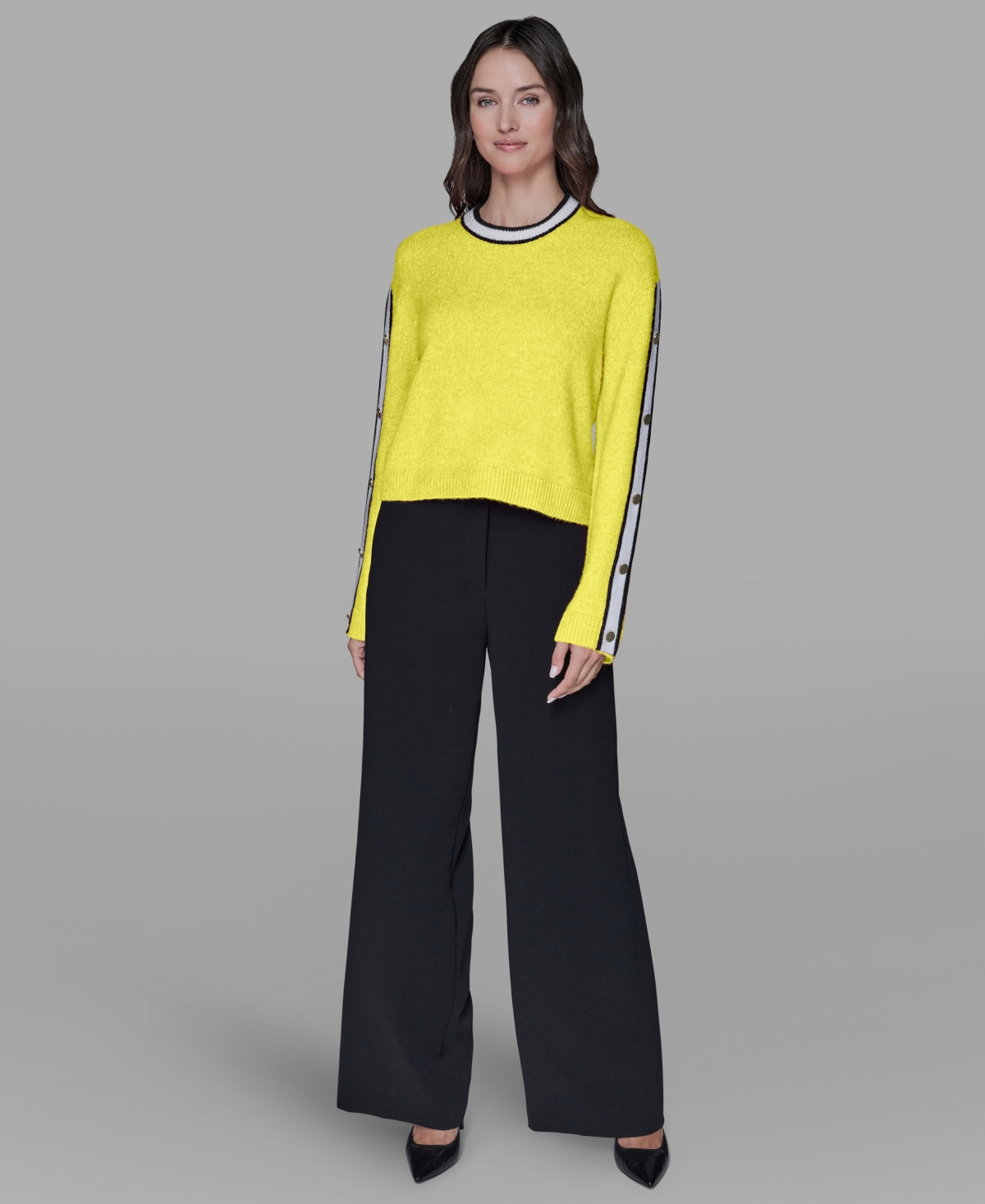 Karl Lagerfeld Women's Contrast Trim Pull-on Sweater In Yellow
