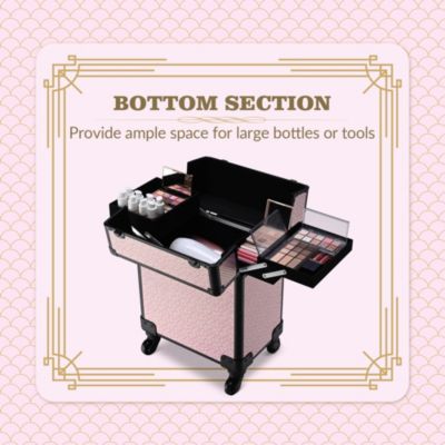 Rolling Makeup Case on Wheels Travel Suitcase Salon Art Deco Bloom