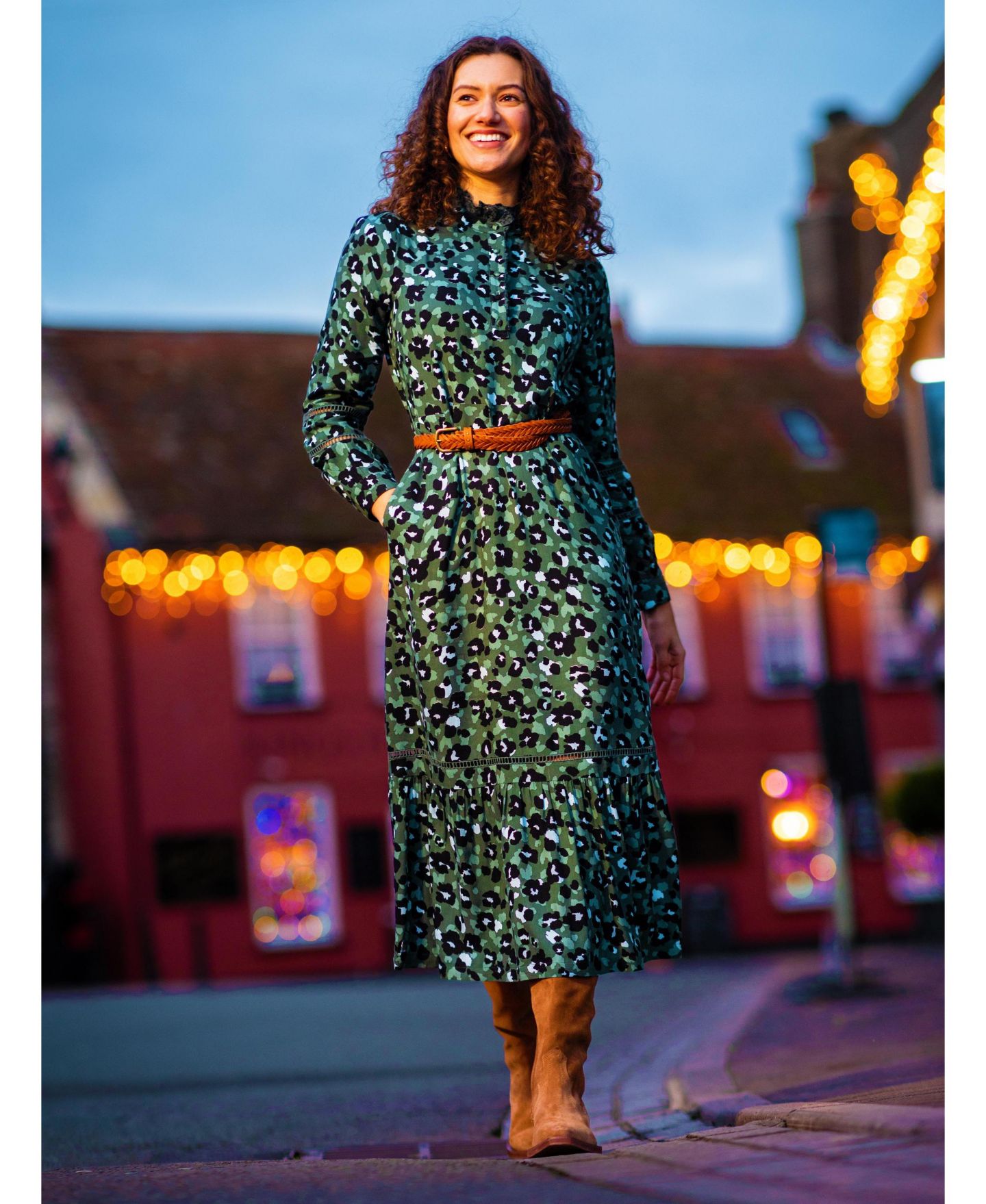 Женское платье Brakeburn Luna Long Sleeve Button Midi, цвет: Зелёный — фото 6