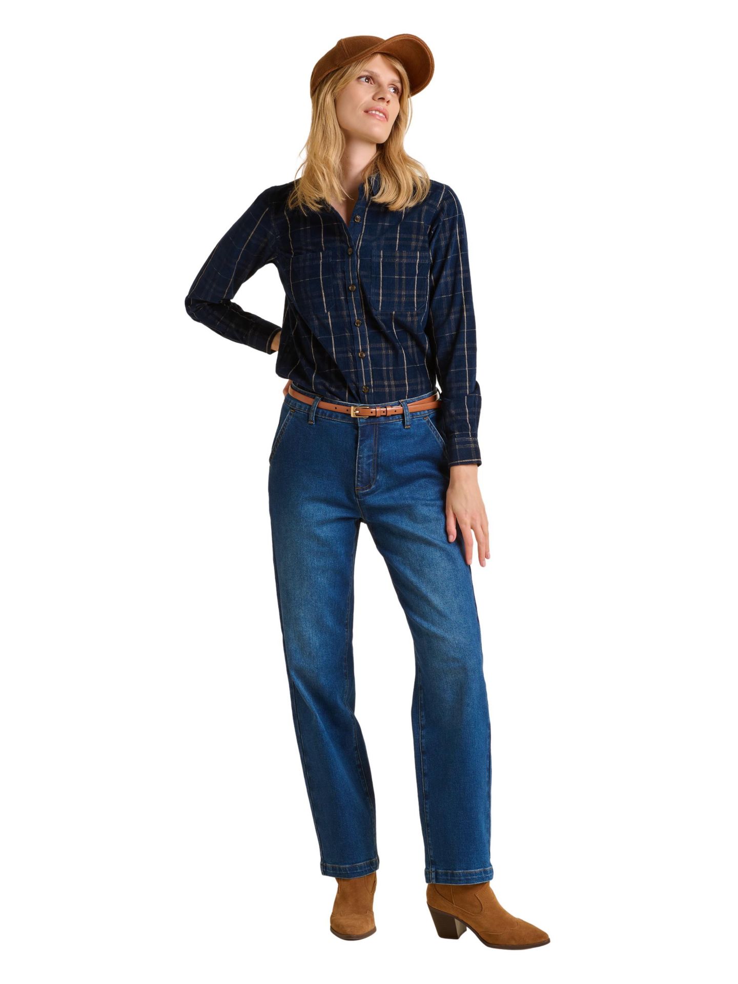 Женская рубашка Brakeburn Frances Long Sleeve Checked, цвет: Синий — фото 7