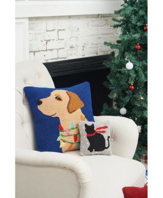 Golden Lab Dog w/ Christmas Lights Hooked Accent Throw Pillow 18" x 18"