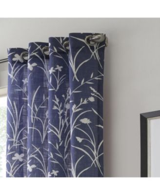 Commonwealth Bradford Floral Printed Top Panel With 8 Matt Silver Grommets - 52"x95" - Blue