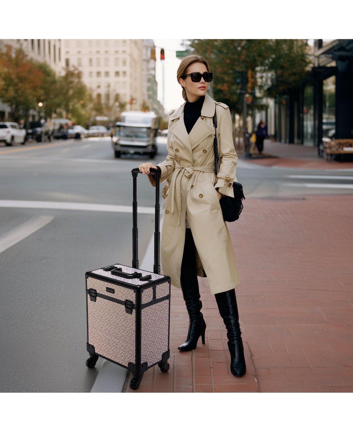 Byootique Rolling Makeup Train Case Cosmetology Organizer Box Art Deco Graphite