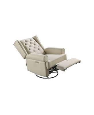 Amelia Traditional Fabric USB Glider and Recliner in Natural