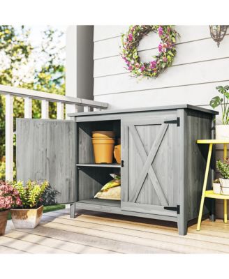 Wood Outdoor Storage Cabinet Potting Shed with Shelf,