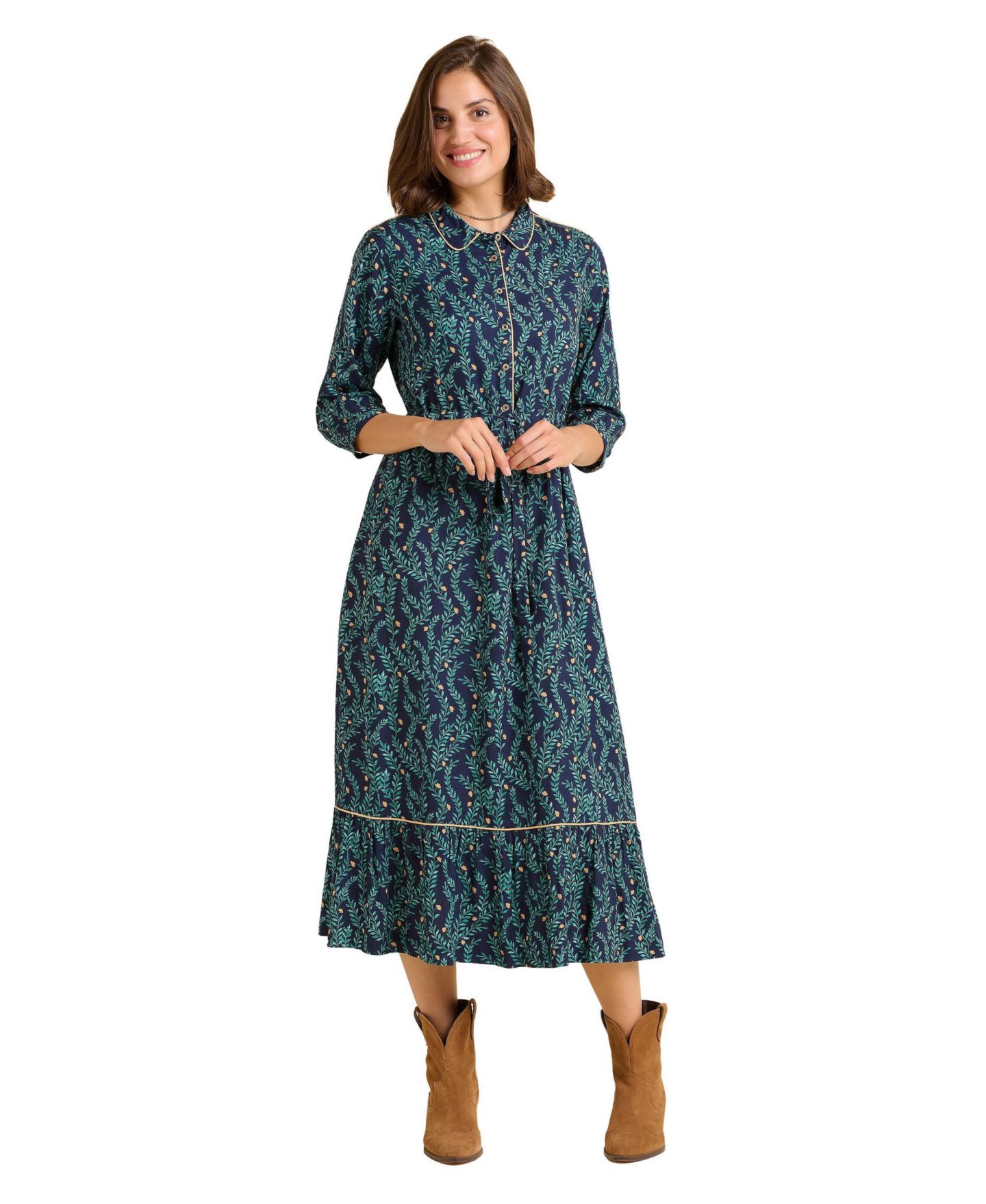 Женское платье Brakeburn Skye 3/4 Sleeve Shirt Midi, цвет: Зелёный — фото 1