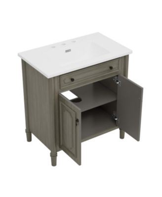 31" Vintage Bathroom Vanity with Sink, Soft-Close Doors, Curved Profile & Adjustable Shelf