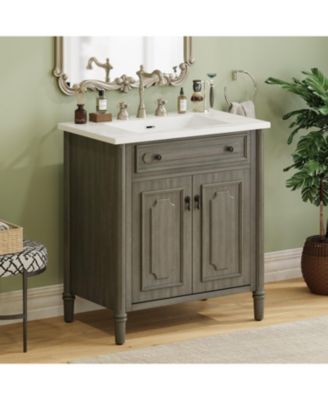 31" Vintage Bathroom Vanity with Sink, Soft-Close Doors, Curved Profile & Adjustable Shelf