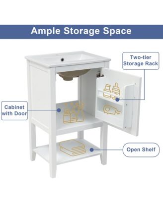 20" Bathroom Vanity with Sink, Bathroom Cabinet with Soft Closing Door, Storage Rack and Open Shelf, White