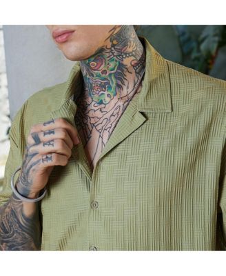 Men's Pistachio Green Faces-Ombre Oversized Shirt