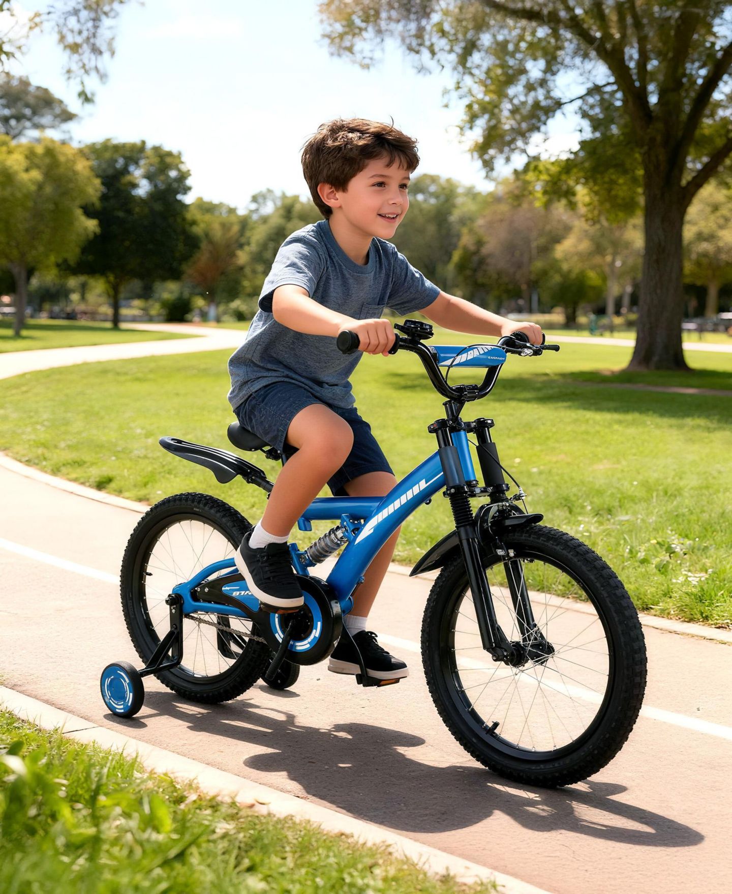 Детская игрушка SUGIFT 18-Inch Kids' Bike with Training Wheels, Adjustable Seat & Coaster Brake, Ages 4-9, цвет: Синий — фото 8
