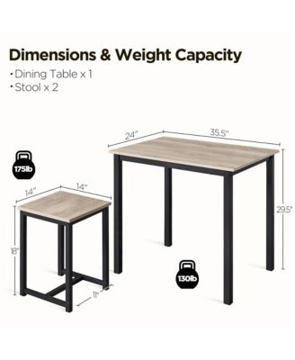 3 Pc. Engineered Wood Iron Frame Backless Stool Industrial Rectangular Table Dining Room Set