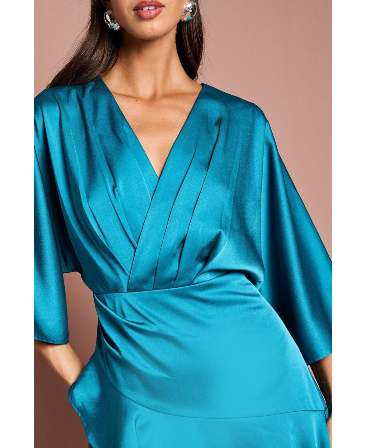 Coast Women's Satin Back Crepe Ruffle Wrap Midi Dress