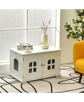 Large Wooden Cat Litter Box Enclosure Hidden Cat Washroom w/ Divider