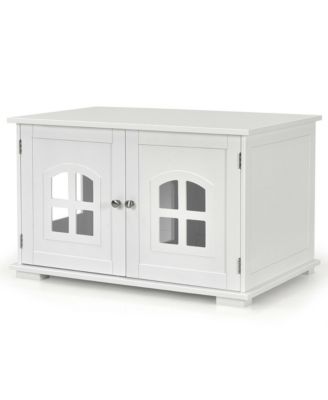 Large Wooden Cat Litter Box Enclosure Hidden Cat Washroom w/ Divider