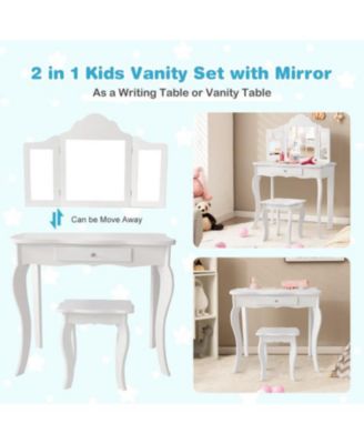 1Pc Tri-Folding Mirror, Detachable Top, Drawer & Stool Kids Vanity Set