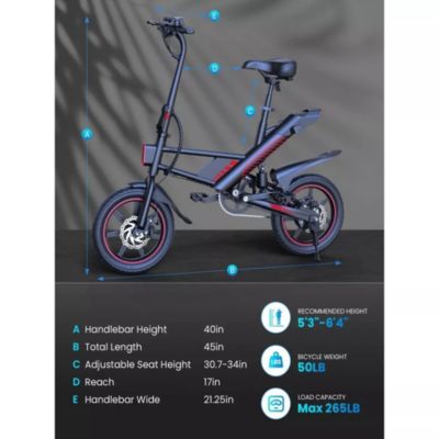 14" Folding Electric Bike for Adults: 700W Peak Motor, 36V/10AH Battery, 18.6MPH Commuter City Ebike