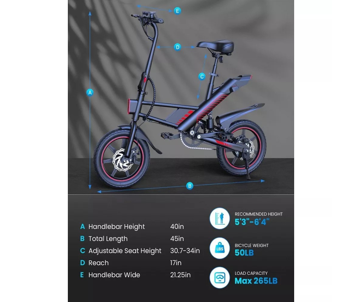 Everyfun 14" Folding Electric Bike for Adults: 700W Peak Motor, 36V/10AH Battery