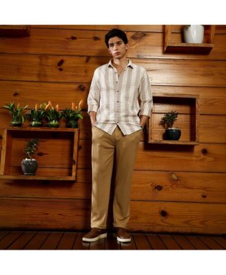 Men's Ash Brown & Off-White Indie-Stripe Jacquard Shirt