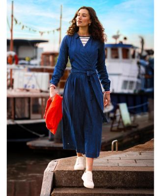 Women's Fern Long Sleeve V-Neck Shirt Midi Dress