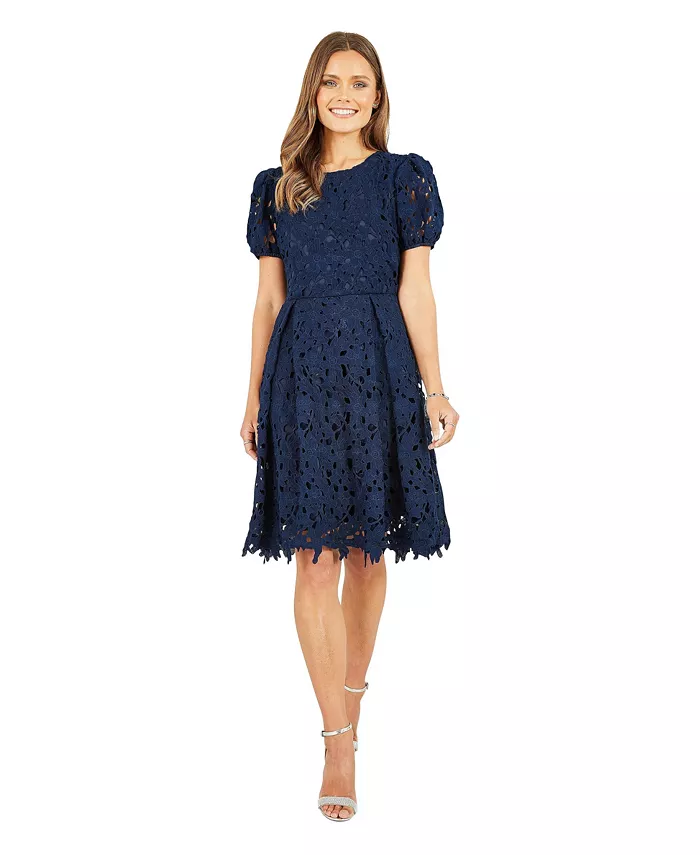 Women's Lace Puff Sleeve Skater Dress