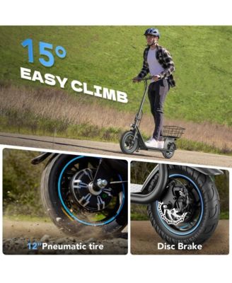 Folding Electric Scooter for Adults: 12" Solid Tires, Basket, 550W Motor, Up to 20 Miles Range.