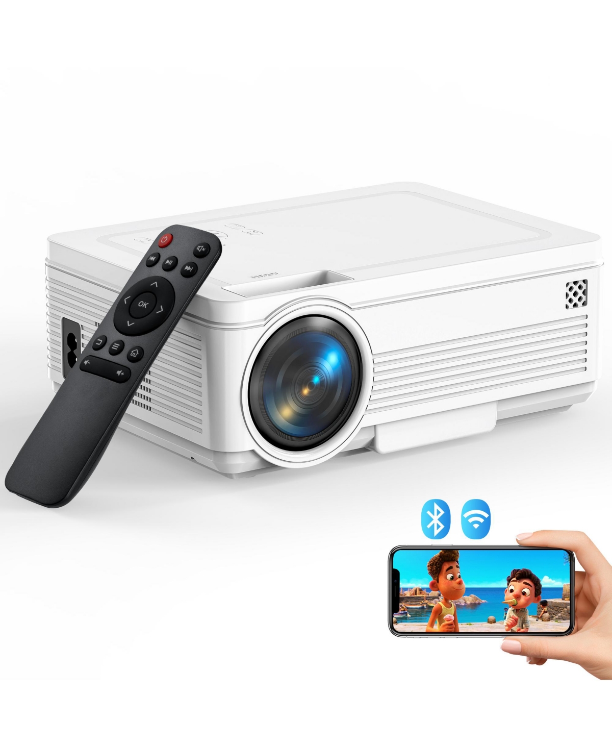 Sugift Mini Projector, Full Hd 1080P Support Video Projector, Portable Small Movie Projector - White