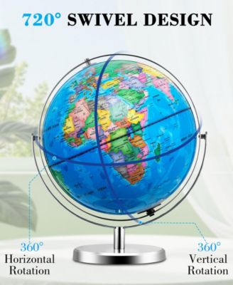 13-Inch Illuminated World Globe with Stand LED Light, Dual-Axis Rotation, USB Powered Educational Globe for Kids & Adults