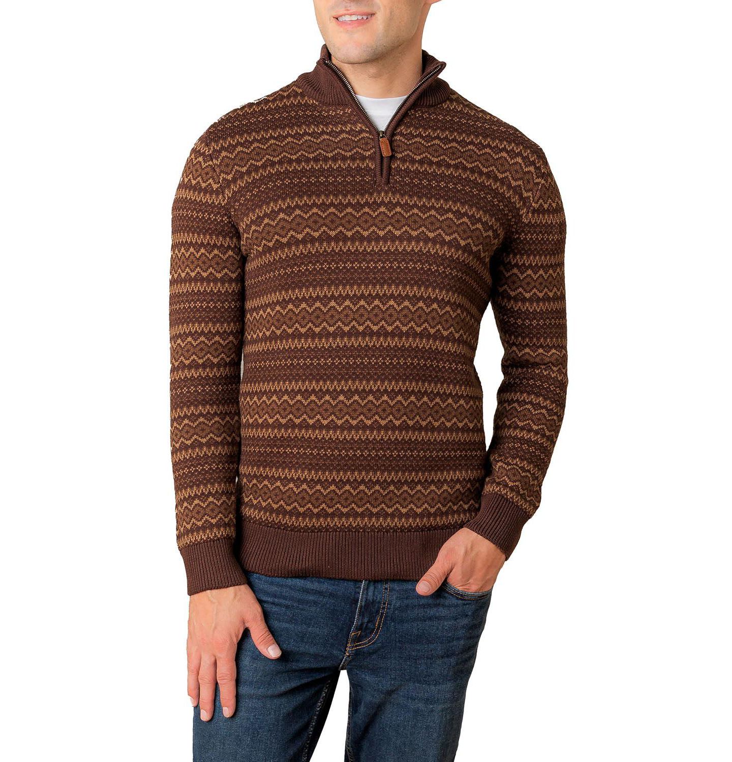 Мужской свитер Hope & Henry Organic Half Zip Intarsia Pullover, цвет: Шоколадный — фото 1