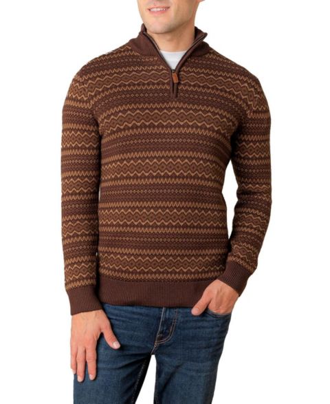 Мужской свитер Hope & Henry Organic Half Zip Intarsia Pullover, цвет: Шоколадный